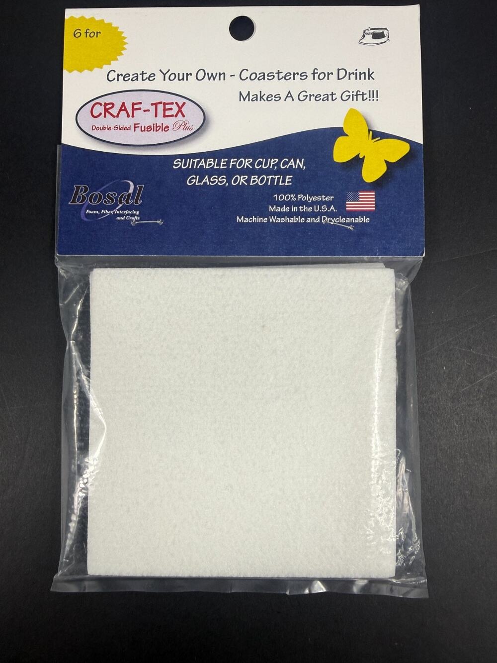 Bosal Craf-Tex Double Sided Fusible Plus Coaster Interfacing 6 Pack Pre-Cut NIP